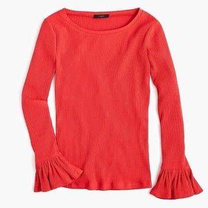 J.Crew Belvedere Ribbed Bell Sleeve Top XL Extra Large Bright Cherry Red Blouse